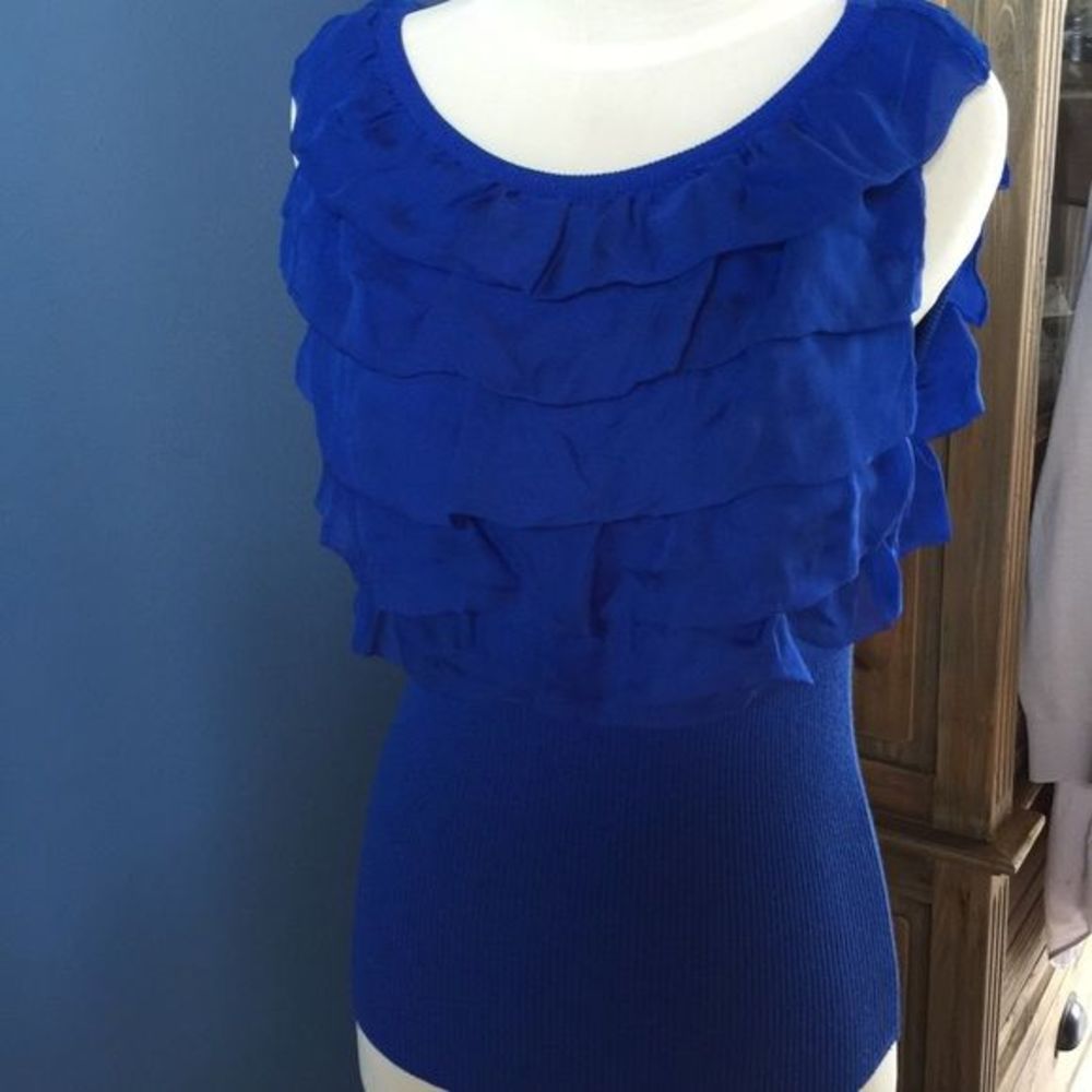 Moschino Cheap and Chic Blue SL Ruffle Top 10 NWT
